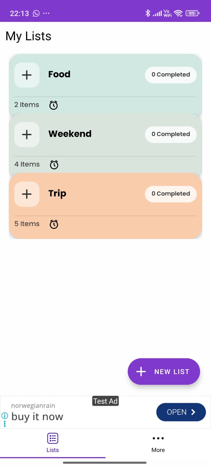 ListMyCart App Screenshot - Shopping List Interface